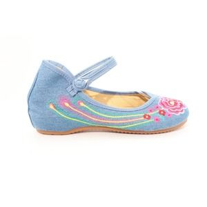 Cinak Cute Embroidered Mary Jane Textile Denim Comfort Blue Size 38($)